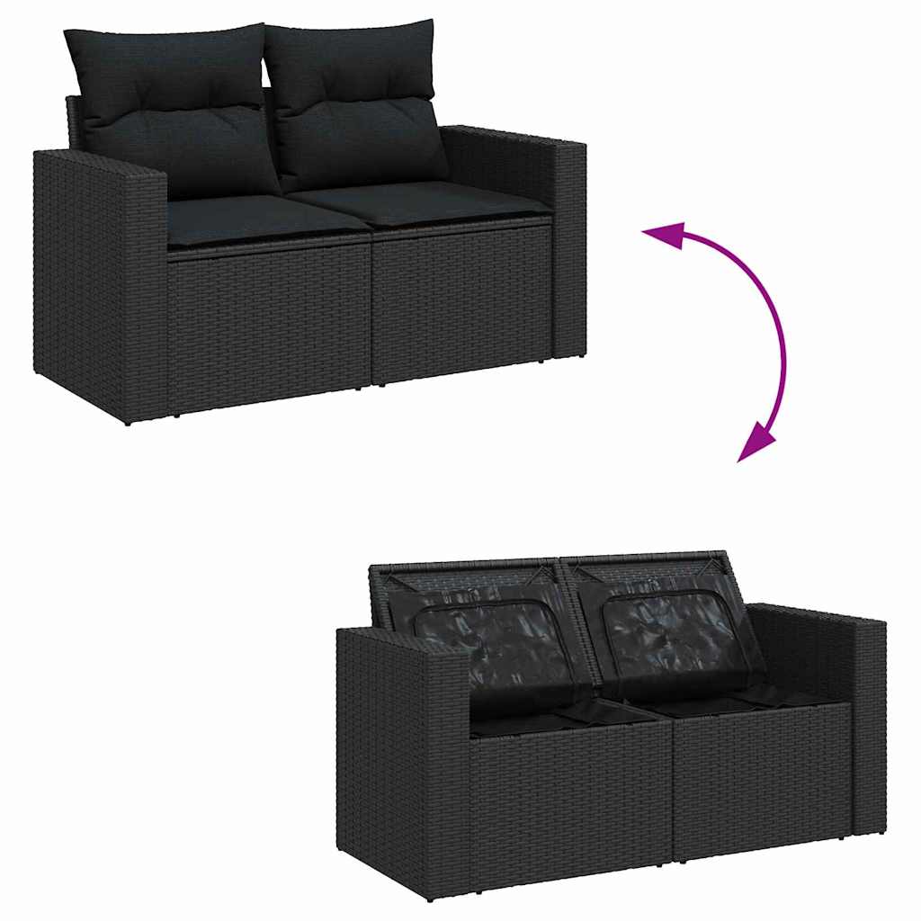 Havesofa Sæt med pude med opbevaring 8 pcs Sort 80 x 80 x 71 cm