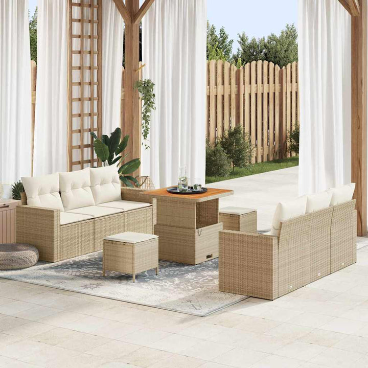 Havesofa Sæt med pude med opbevaring 9 pcs beige og cremefarvet