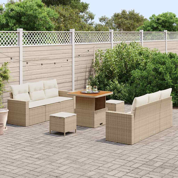 Havesofa Sæt med pude med opbevaring 9 pcs beige og cremefarvet