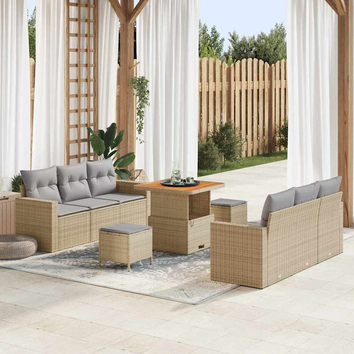 Havesofa Sæt med pude med opbevaring 9 pcs beige og lysegrå