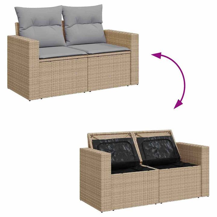 Havesofa Sæt med pude med opbevaring 9 pcs beige og lysegrå