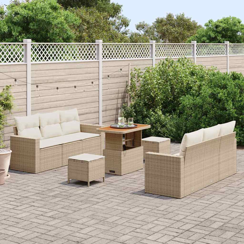Havesofa Sæt med pude med opbevaring 9 pcs beige og cremefarvet