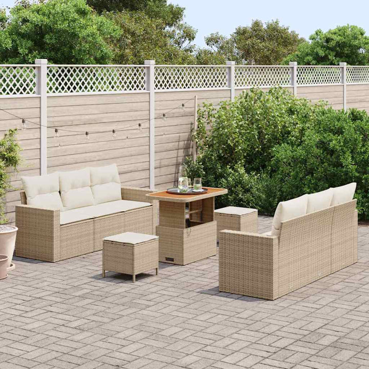 Havesofa Sæt med pude med opbevaring 9 pcs beige og cremefarvet