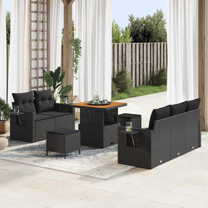 Havesofa Sæt med pude med opbevaring 8 pcs Sort 80 x 80 x 71 cm