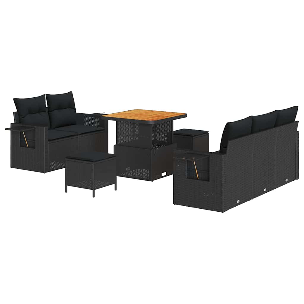 Havesofa Sæt med pude med opbevaring 8 pcs Sort 80 x 80 x 71 cm