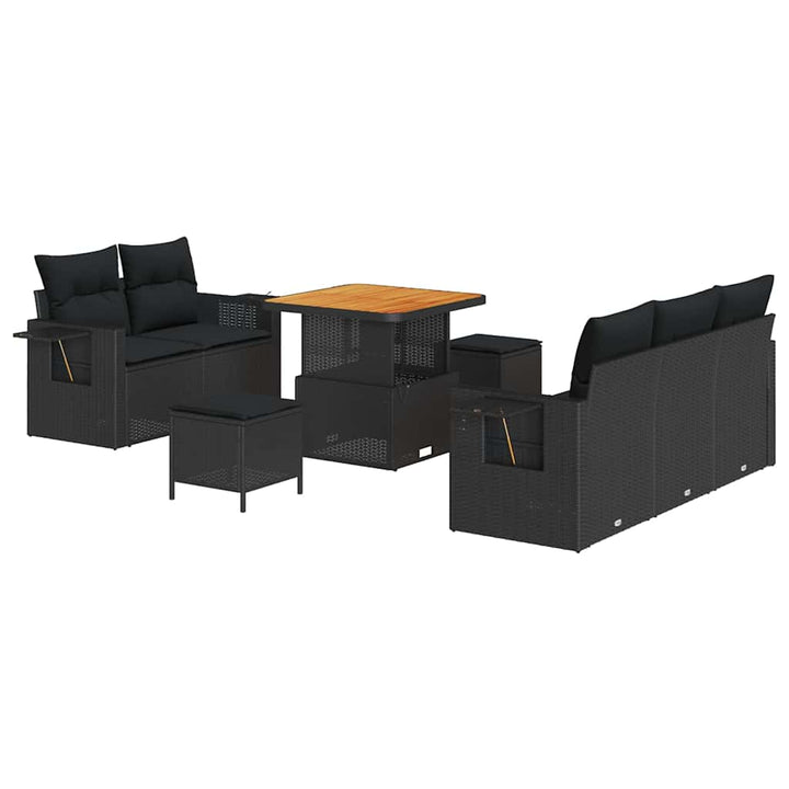 Havesofa Sæt med pude med opbevaring 8 pcs Sort 80 x 80 x 71 cm