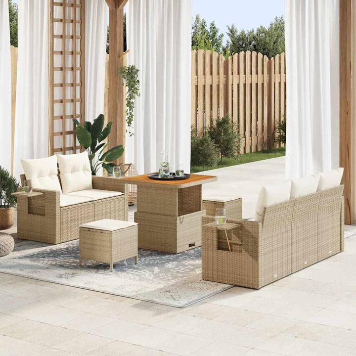 Havesofa Sæt med pude med opbevaring 8 pcs beige og cremefarvet