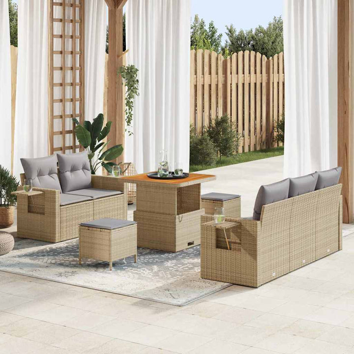 Havesofa Sæt med pude med opbevaring 8 pcs beige og lysegrå