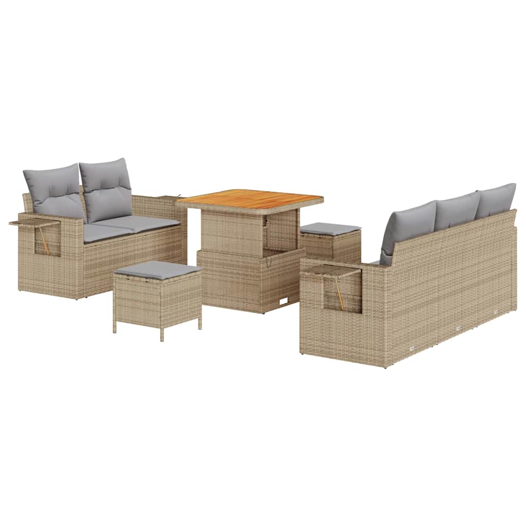 Havesofa Sæt med pude med opbevaring 8 pcs beige og lysegrå