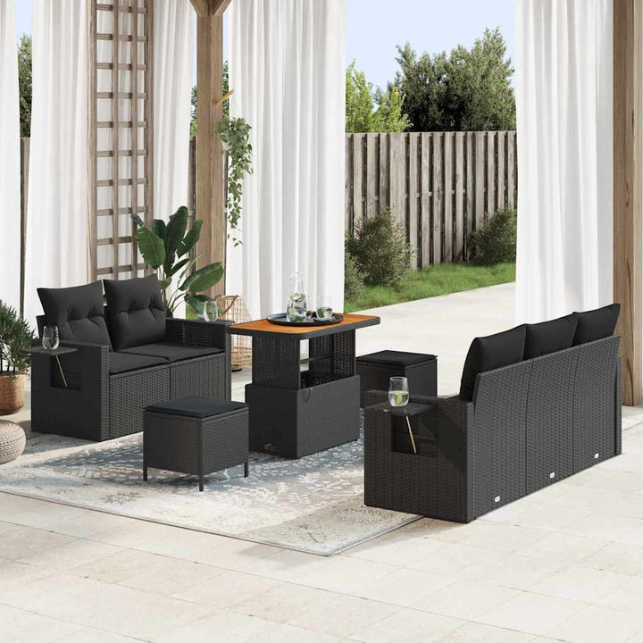 Havesofa Sæt med pude med opbevaring 8 pcs Sort 90 x 55 x 71 cm