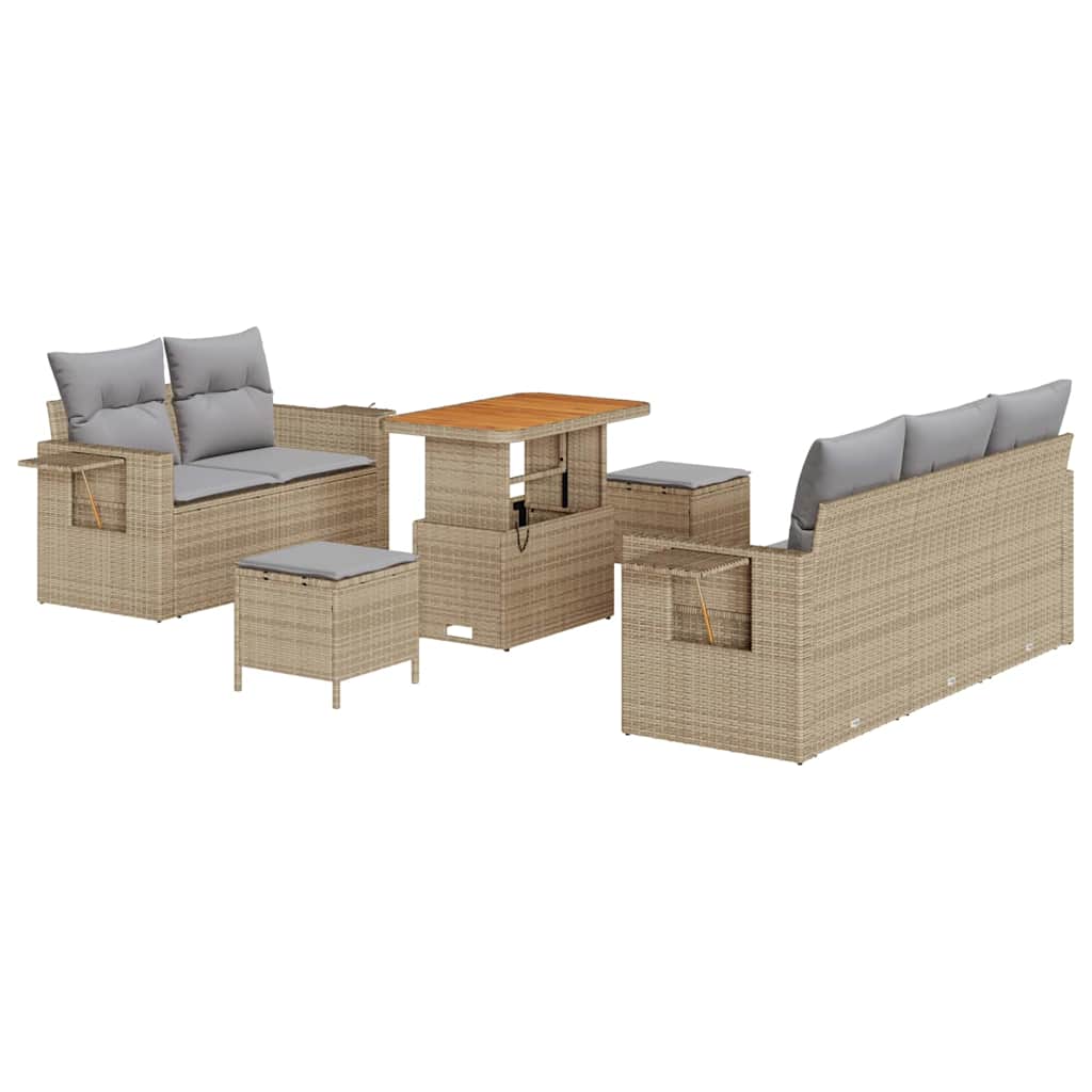 Havesofa Sæt med pude med opbevaring 8 pcs beige og lysegrå