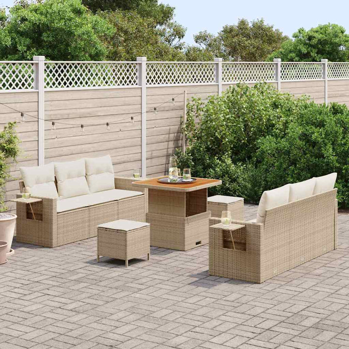 Havesofa Sæt med pude med opbevaring 9 pcs beige og cremefarvet