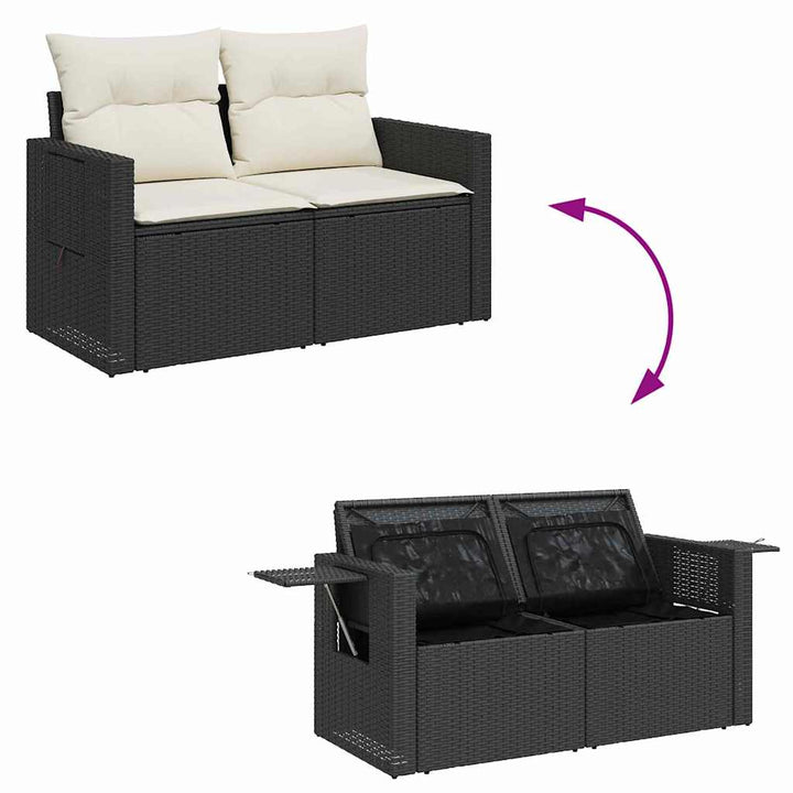 Havesofa Sæt med pude med opbevaring 9 pcs Sort og cremefarvet