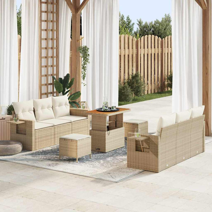 Havesofa Sæt med pude med opbevaring 9 pcs beige og cremefarvet
