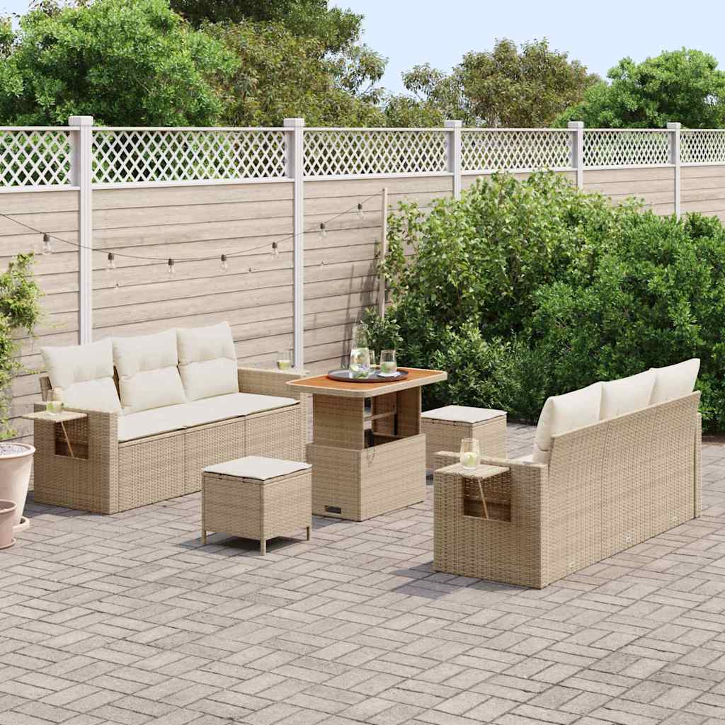 Havesofa Sæt med pude med opbevaring 9 pcs beige og cremefarvet