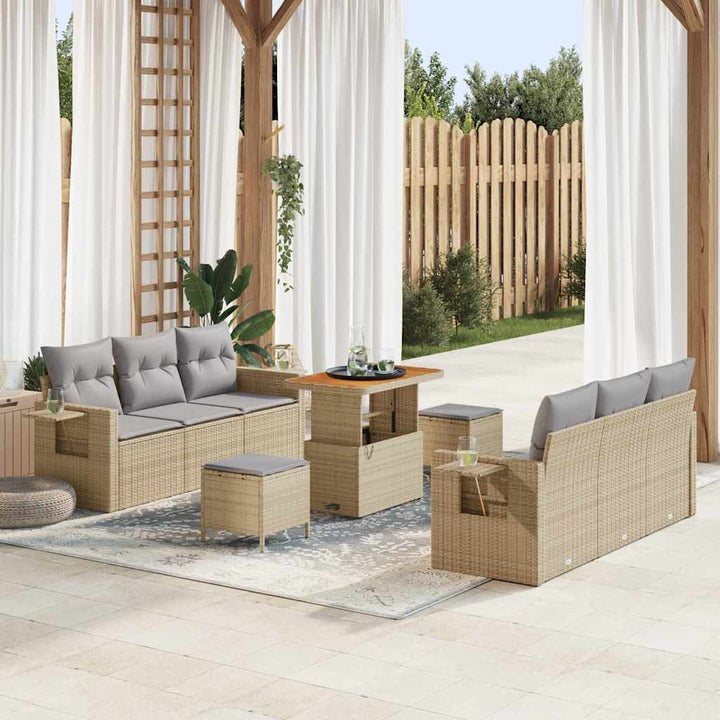 Havesofa Sæt med pude med opbevaring 9 pcs beige og lysegrå