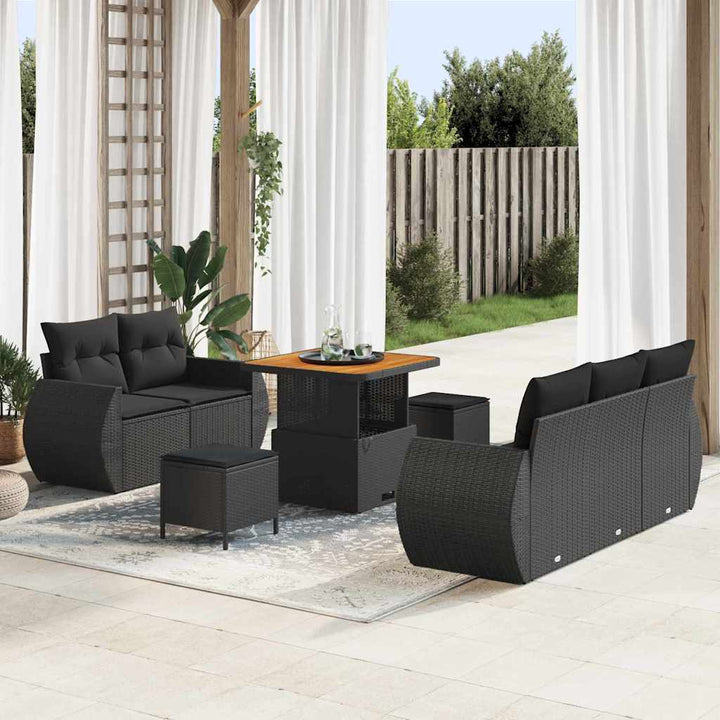 Havesofa Sæt med pude med opbevaring 8 pcs Sort 80 x 80 x 71 cm
