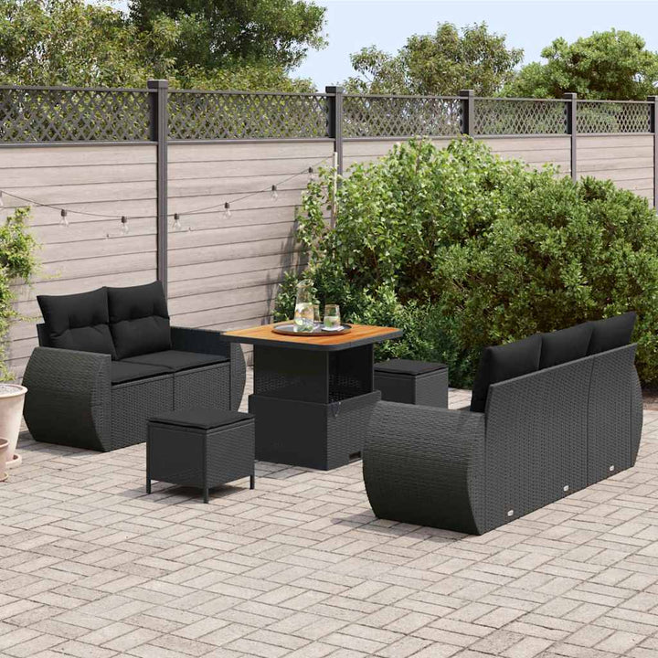 Havesofa Sæt med pude med opbevaring 8 pcs Sort 80 x 80 x 71 cm