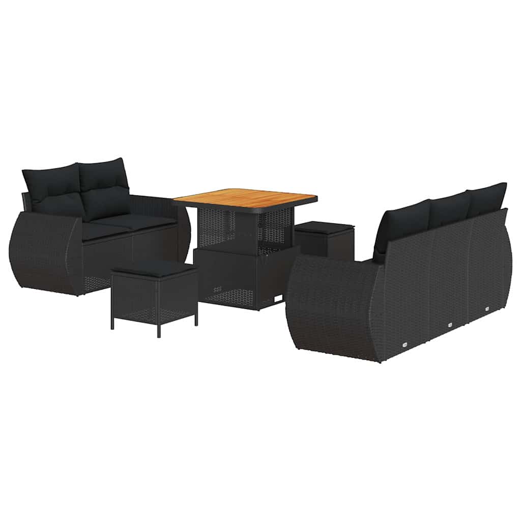 Havesofa Sæt med pude med opbevaring 8 pcs Sort 80 x 80 x 71 cm