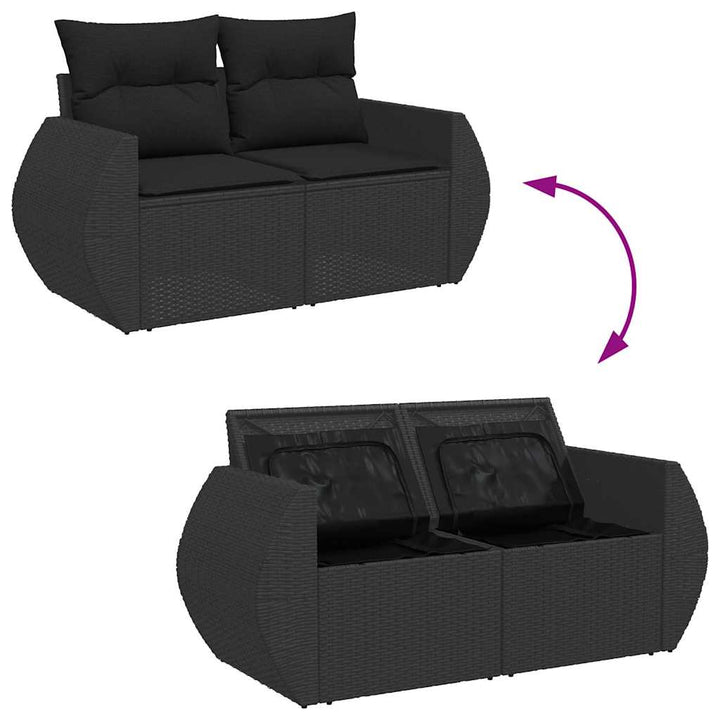 Havesofa Sæt med pude med opbevaring 8 pcs Sort 80 x 80 x 71 cm