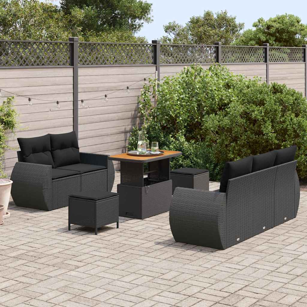 Havesofa Sæt med pude med opbevaring 8 pcs Sort 90 x 55 x 71 cm
