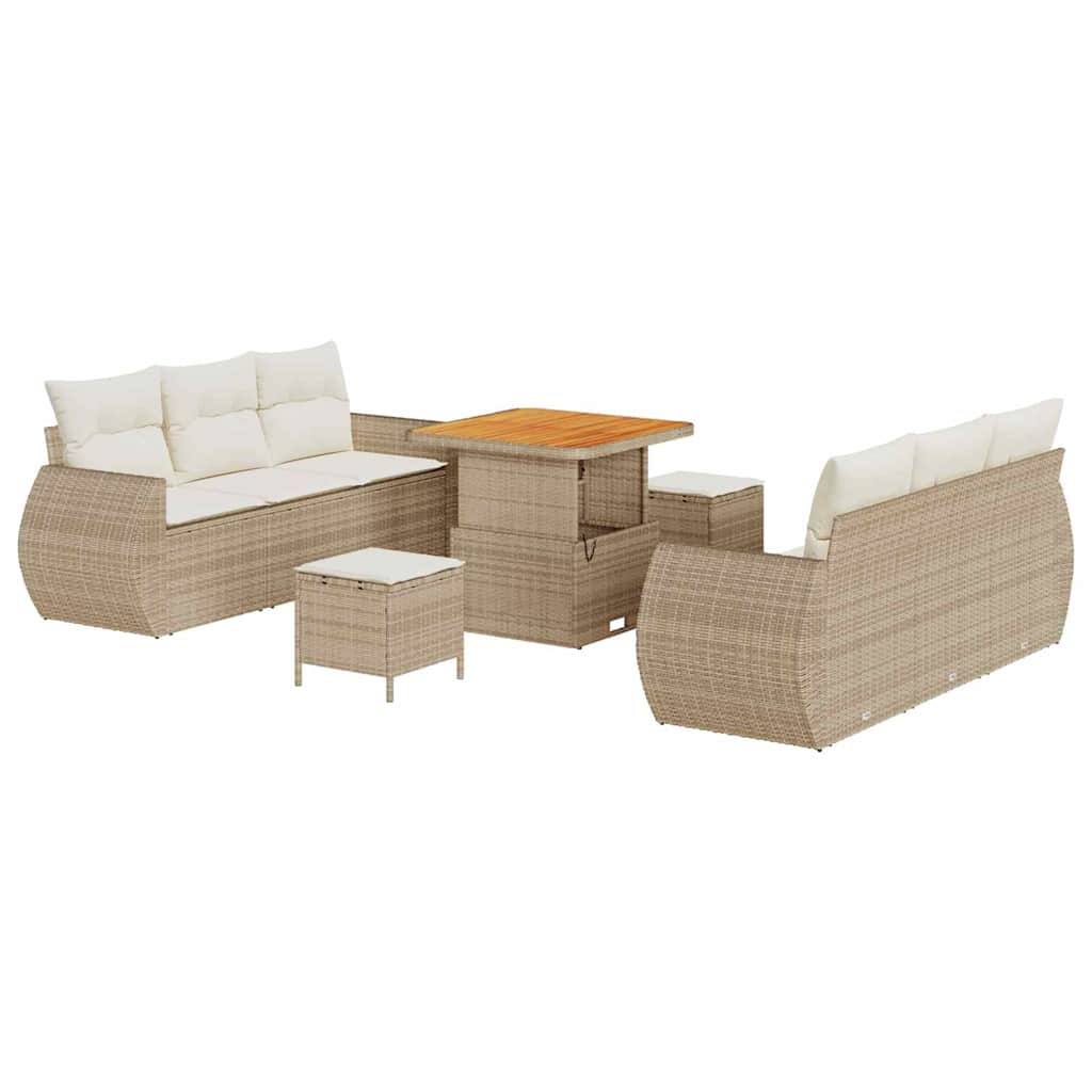 Havesofa Sæt med pude med opbevaring 9 pcs beige og cremefarvet