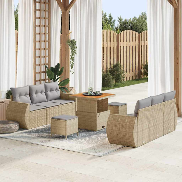 Havesofa Sæt med pude med opbevaring 9 pcs beige og lysegrå