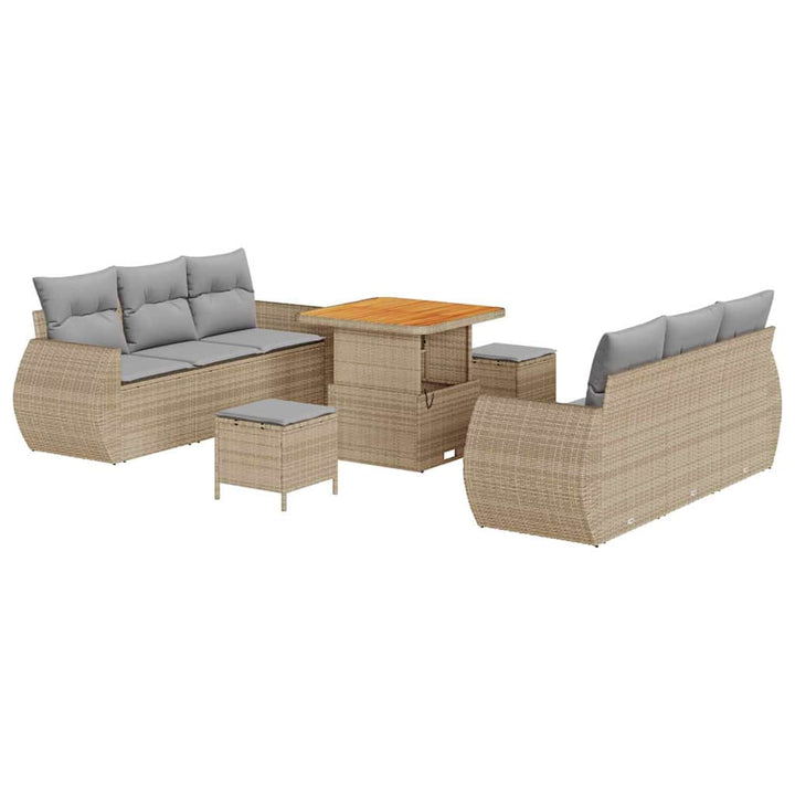 Havesofa Sæt med pude med opbevaring 9 pcs beige og lysegrå