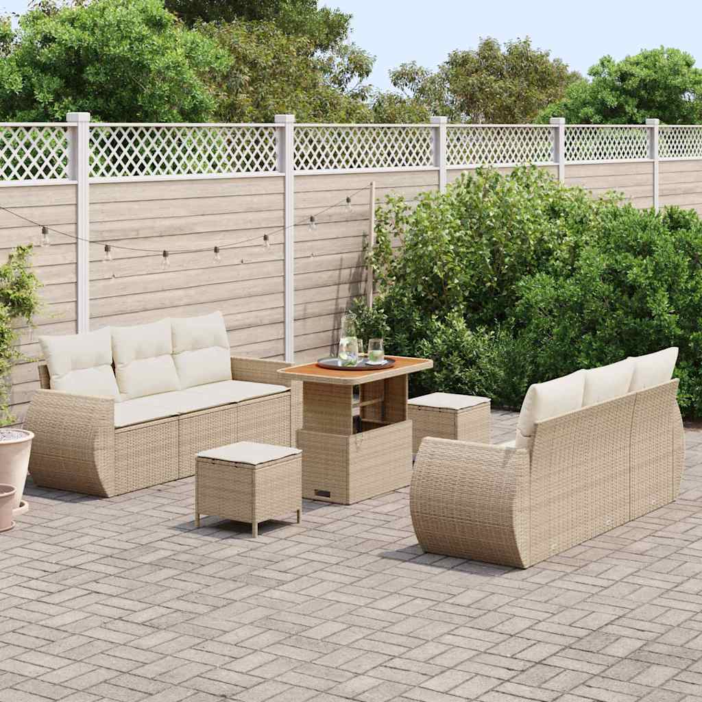 Havesofa Sæt med pude med opbevaring 9 pcs beige og cremefarvet