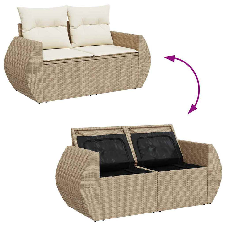Havesofa Sæt med pude med opbevaring 9 pcs beige og cremefarvet