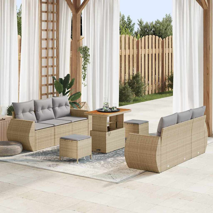 Havesofa Sæt med pude med opbevaring 9 pcs beige og lysegrå