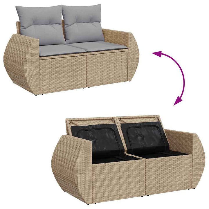 Havesofa Sæt med pude med opbevaring 9 pcs beige og lysegrå