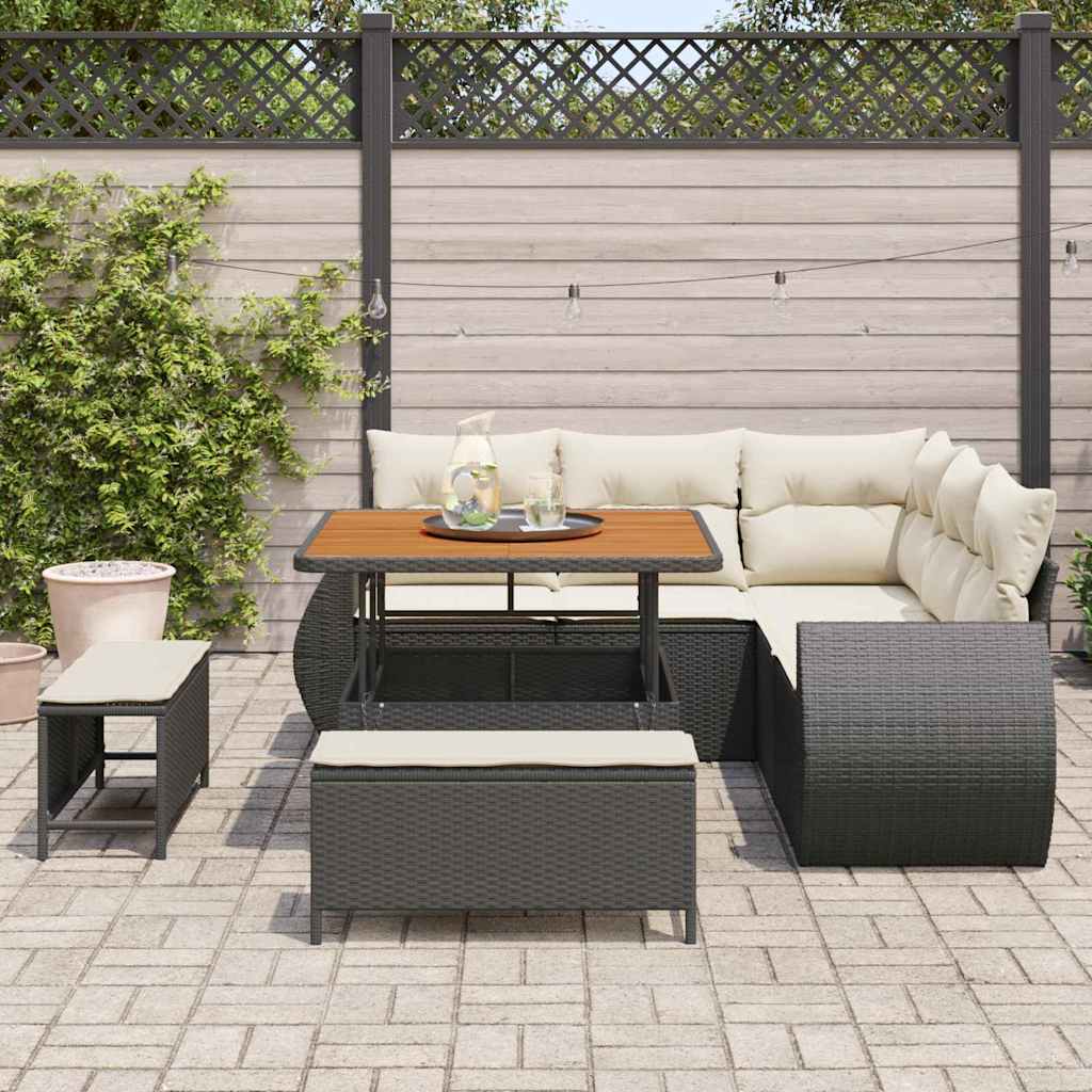 Havesofa Sæt med pude med opbevaring 8 pcs Sort og cremefarvet