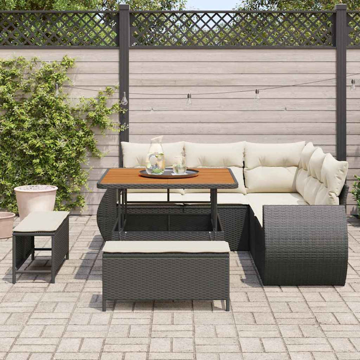 Havesofa Sæt med pude med opbevaring 8 pcs Sort og cremefarvet