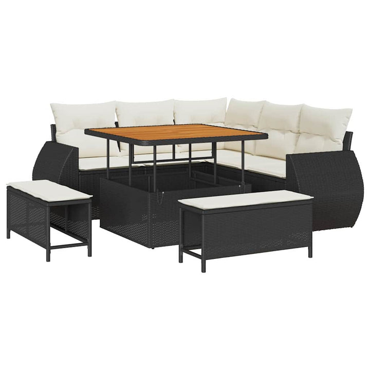 Havesofa Sæt med pude med opbevaring 8 pcs Sort og cremefarvet