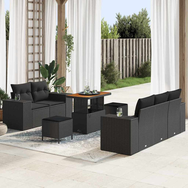 Havesofa Sæt med pude med opbevaring 8 pcs Sort 90 x 55 x 71 cm