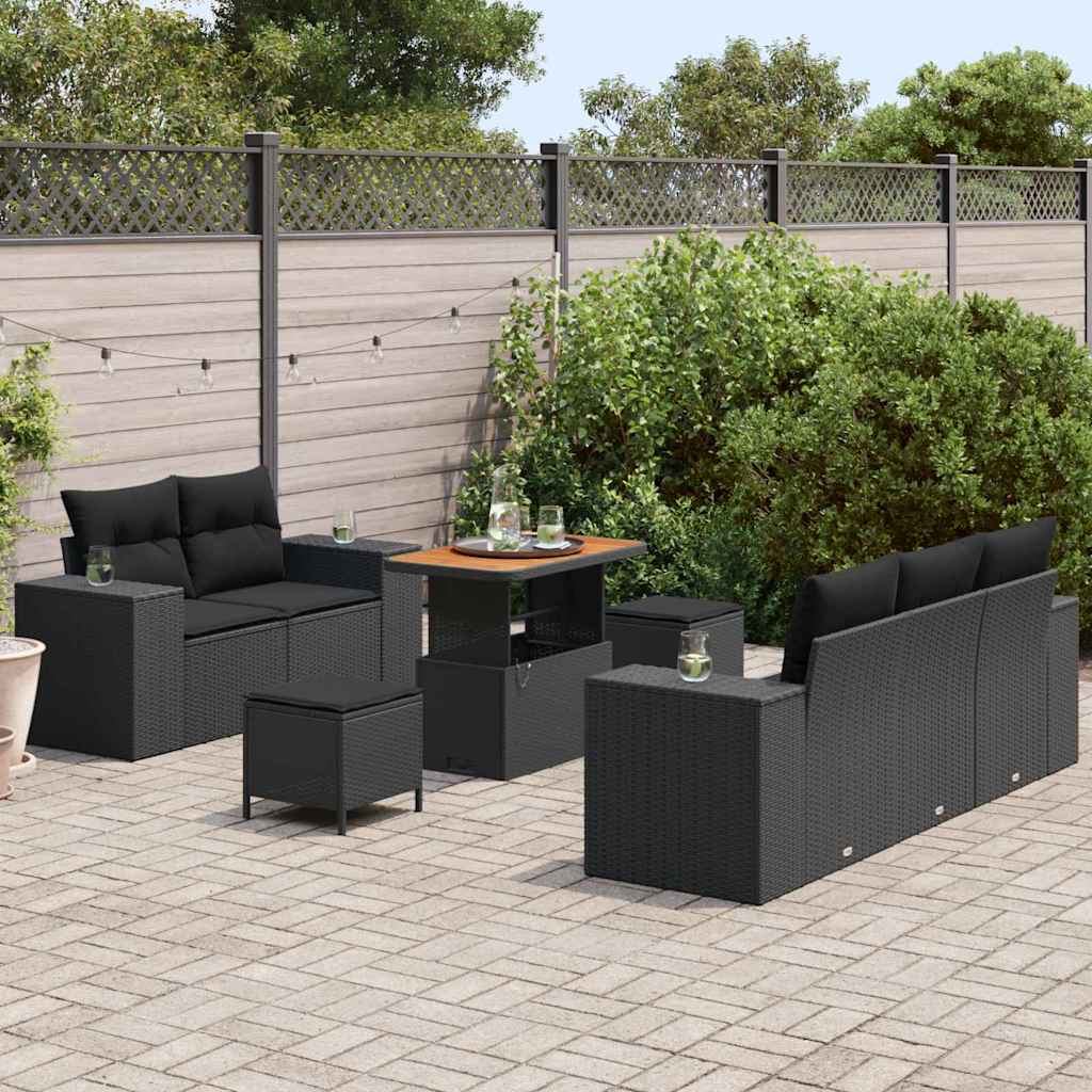 Havesofa Sæt med pude med opbevaring 8 pcs Sort 90 x 55 x 71 cm