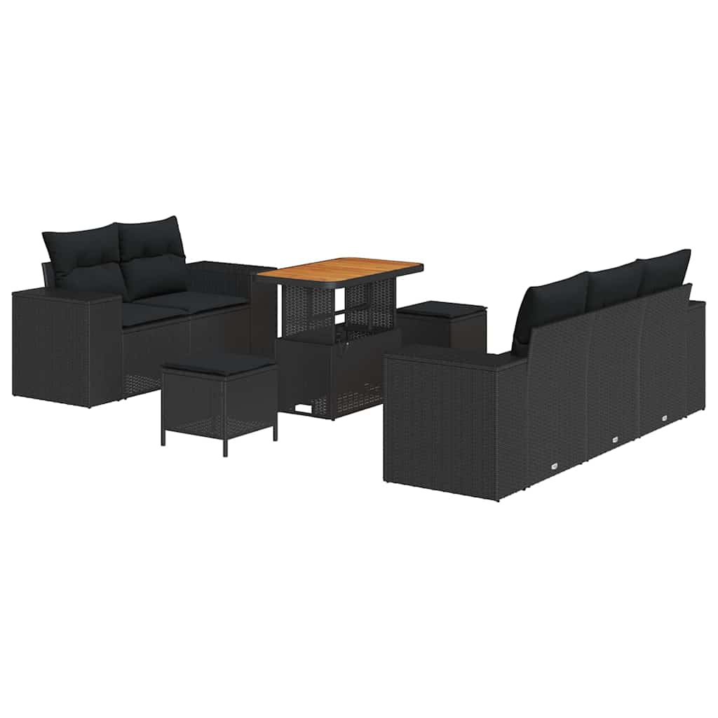 Havesofa Sæt med pude med opbevaring 8 pcs Sort 90 x 55 x 71 cm