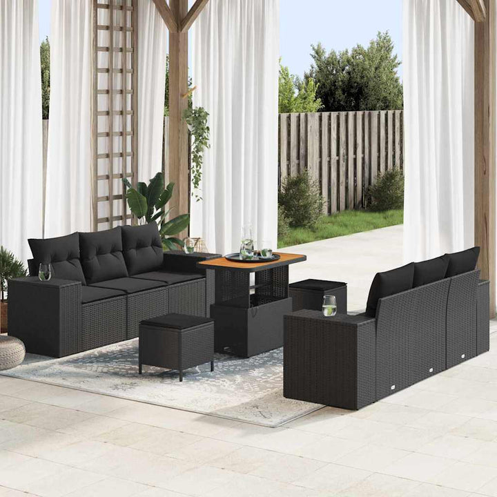 Havesofa Sæt med pude med opbevaring 9 pcs Sort 90 x 55 x 71 cm