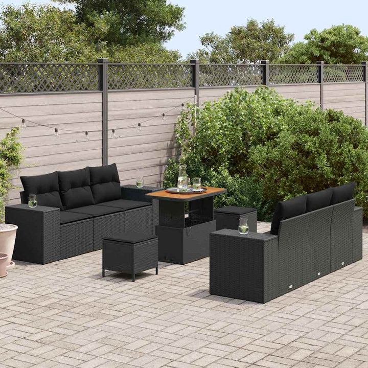 Havesofa Sæt med pude med opbevaring 9 pcs Sort 90 x 55 x 71 cm