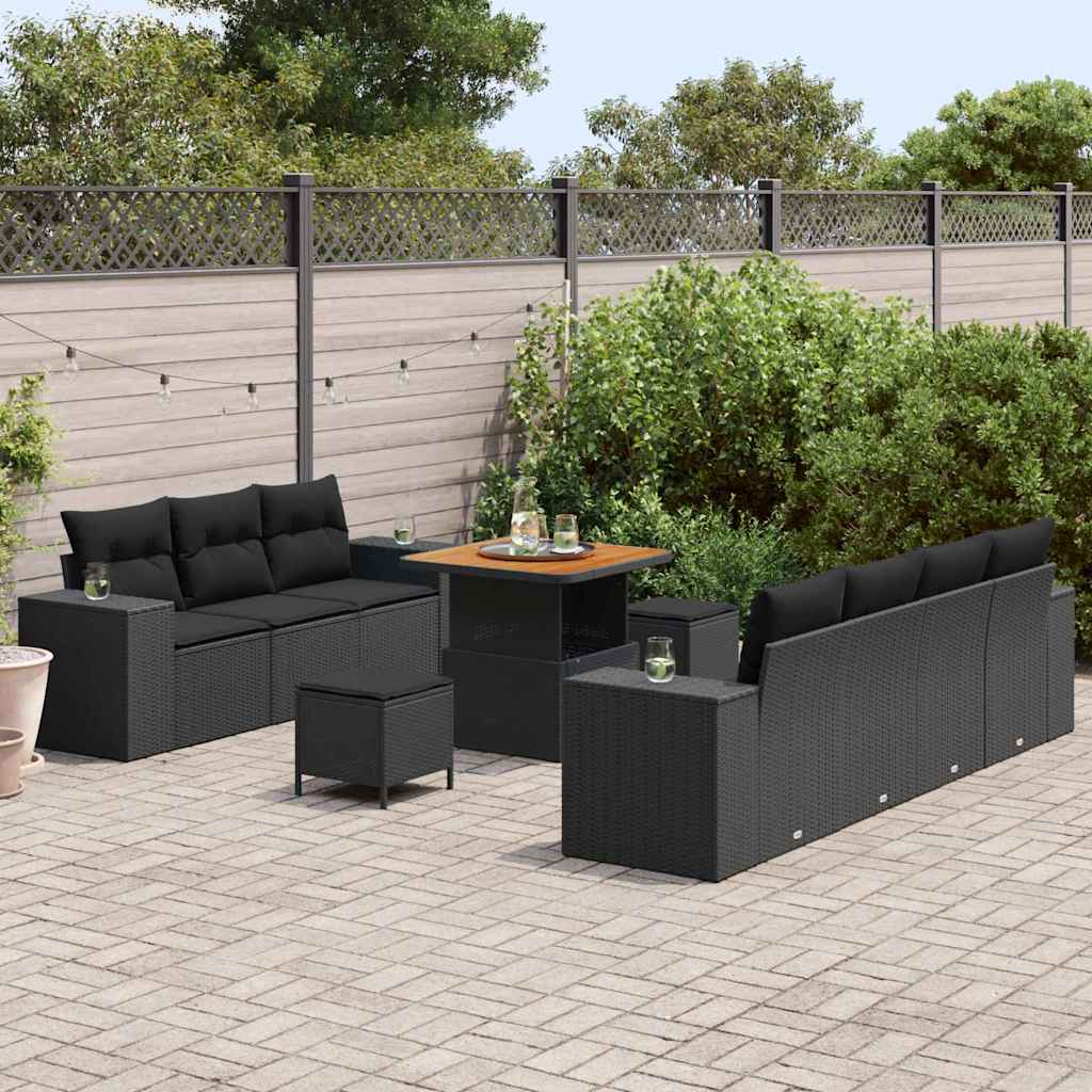 Havesofa Sæt med pude med pude 10 pcs Sort 80 x 80 x 71 cm