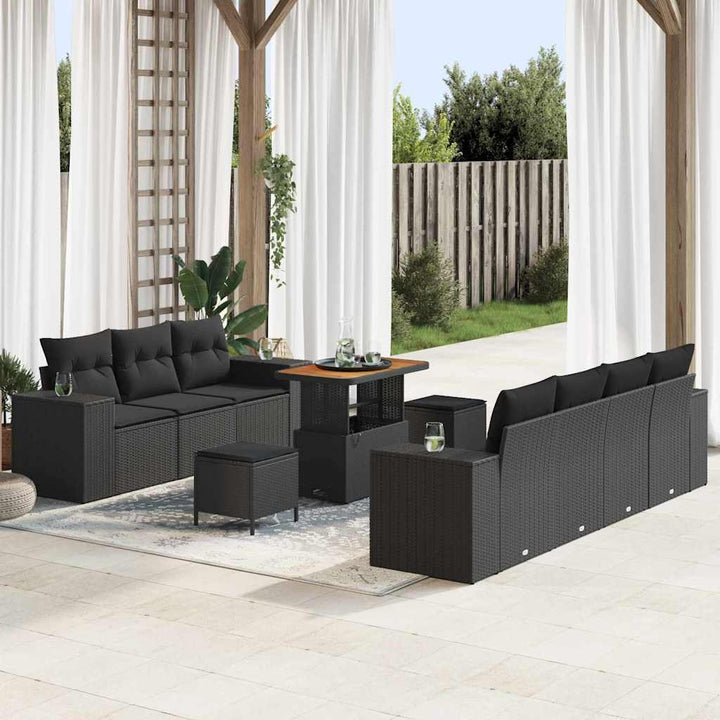 Havesofa Sæt med pude med pude 10 pcs Sort 90 x 55 x 71 cm