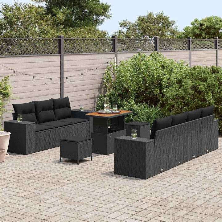 Havesofa Sæt med pude med pude 10 pcs Sort 90 x 55 x 71 cm