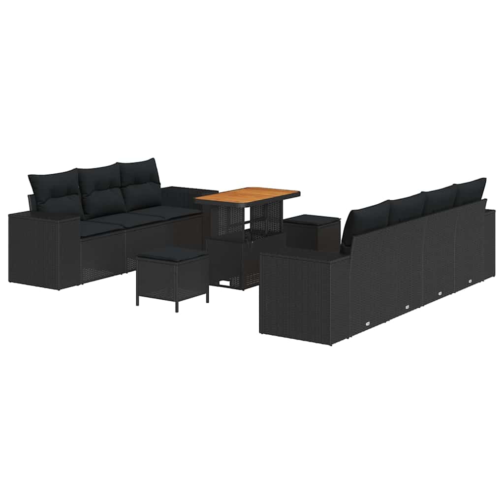 Havesofa Sæt med pude med pude 10 pcs Sort 90 x 55 x 71 cm