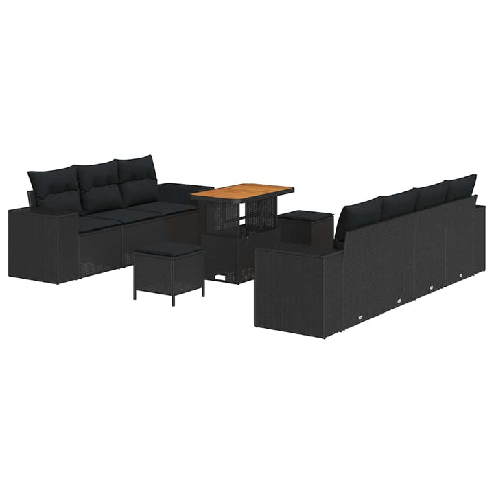 Havesofa Sæt med pude med pude 10 pcs Sort 90 x 55 x 71 cm