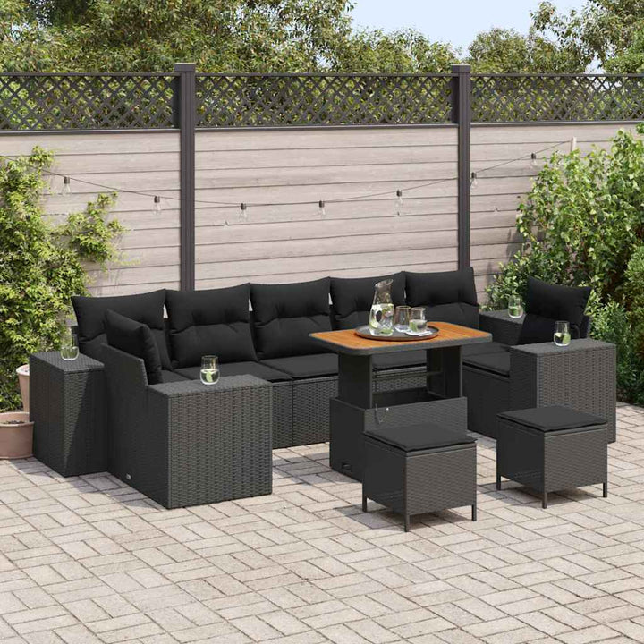 Havesofa Sæt med pude med pude 10 pcs Sort 90 x 55 x 71 cm