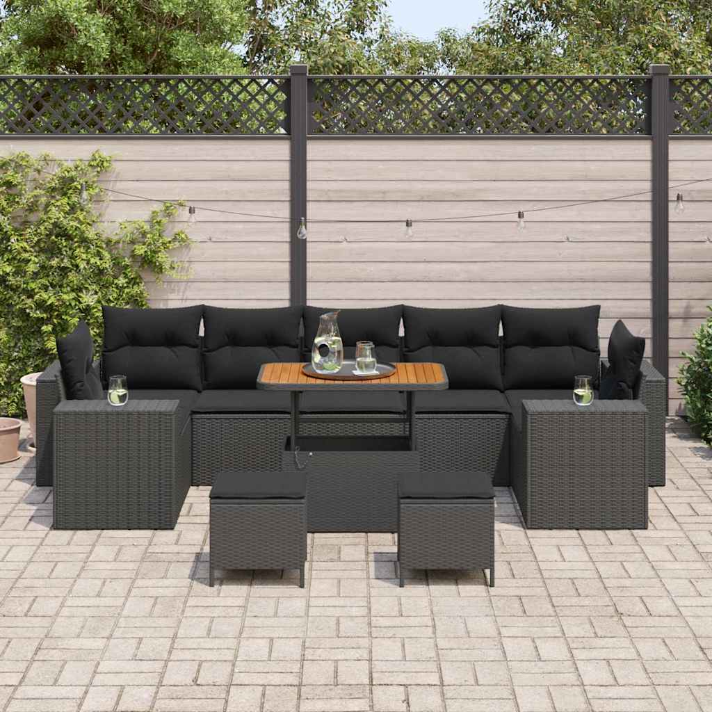 Havesofa Sæt med pude med pude 10 pcs Sort 90 x 55 x 71 cm