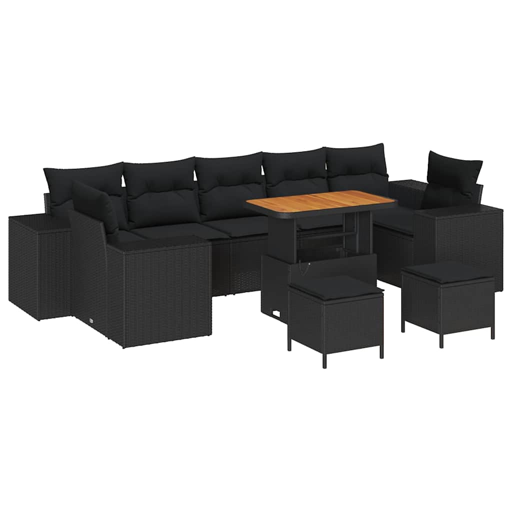 Havesofa Sæt med pude med pude 10 pcs Sort 90 x 55 x 71 cm