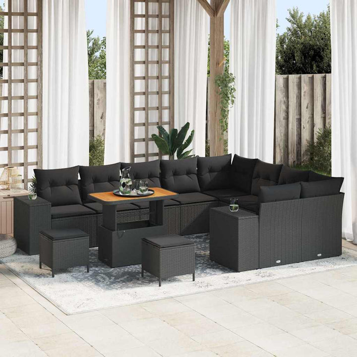 Havesofa Sæt med pude med pude 12 pcs Sort 90 x 55 x 71 cm