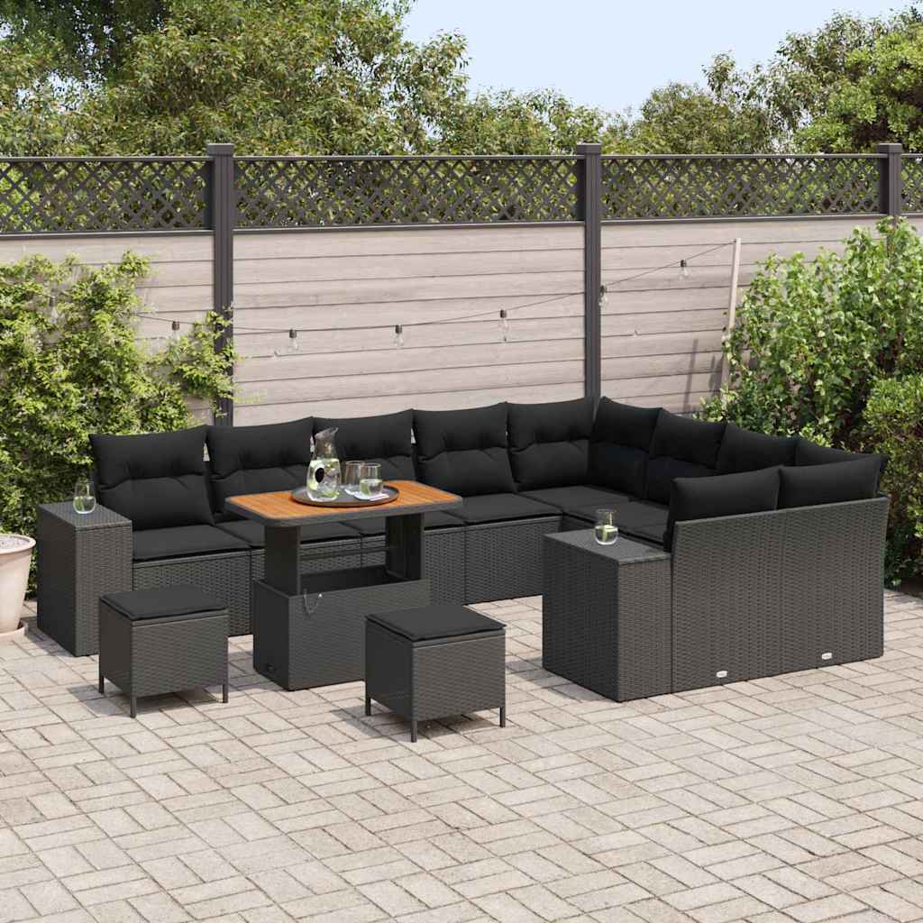 Havesofa Sæt med pude med pude 12 pcs Sort 90 x 55 x 71 cm